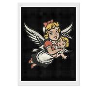 Kit per pittura con diamanti e angeli custode, rotondo, a punto croce, per decorare le pareti della casa, 30,5 x 40,6 cm