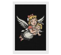 Kit per pittura con diamanti e angeli custode, rotondo, a punto croce, per decorare le pareti della casa, 20,3 x 30,5 cm