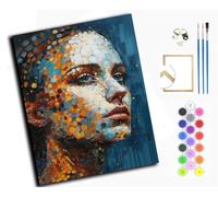 Kit per pittura con i numeri, per adulti, fai da te, dipinto a mano, con 3, pennelli e colori acrilici, idea regalo, 40 x 50 cm, bel viso da ragazza, con cornice