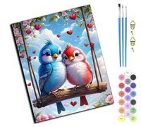 Kit per pittura con i numeri, per adulti, fai da te, dipinto a mano, con 3, pennelli e colori acrilici, idea regalo, 40 x 50 cm, altalena dell'amore, pappagallo, senza cornice