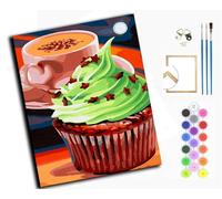 Kit per pittura con i numeri, per adulti, fai da te, dipinto a mano, con 3, pennelli e colori acrilici, idea regalo, 40 x 50 cm, per cupcake, con cornice