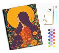 Kit per pittura con i numeri, per adulti, fai da te, dipinto a mano, con 3, pennelli e colori acrilici, idea regalo, 40 x 50 cm, caldo sole autunnale, con cornice