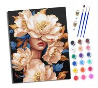 Kit per pittura con i numeri, per adulti, kit per pittura artistica, pittura artistica, pittura con pigmenti acrilici, ritratto di un volto nascosto nei fiori, per regalo, decorazione da parete per la