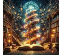 Kit per pittura di diamanti 5D - Disegno vibrante di una biblioteca e scaffale dei fumetti, pittura ad arte ricamata con fori tondi interi per la decorazione del soggiorno, regalo perfetto per le vaca