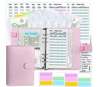 Kit per planner di budget formato A6, organizer per banconote, in pelle, con buste per denaro, mine di budget e adesivi abbinati ed etichetta da 7,4 x 5,71" (Harphia, NPNB-140F-A6-Pink)
