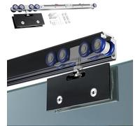 Kit per porta in vetro senza cornice con chiusura ammortizzata, telaio nero per porta tascabile con morsetti, porta scorrevole bypass a binario singolo, per bagno, 5,4 m