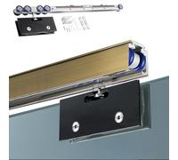 Kit per porta scorrevole a scomparsa con sistema di chiusura ammortizzata per porta in vetro senza cornice, 1 m, con morsetto in vetro nero, ideale per bagno, design con binario bypass liscio