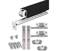 Kit per porta scorrevole a tasca singola resistente, 152,4 cm/167,6 cm/203,2 cm, set hardware per porta da fienile per armadi e garage, sistema di binari appendiabiti nero durevole (178 cm)