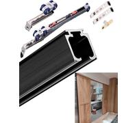 Kit per porta scorrevole da 1,5 m, con chiusura ammortizzata, per fienili, pannelli pieghevoli e pieghevoli, appendiabiti per porte di garage, finitura nera