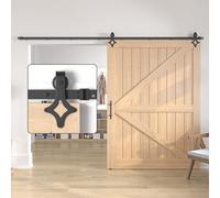 Kit per porta scorrevole da 366 cm, nero senza porta, kit scorrevole singolo in legno, binario in acciaio resistente, binario rombico per fienili