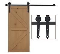 Kit Per Porta Scorrevole In Stile Rustico Con Binario 200cm E Rotelle, Nero