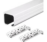 Kit per Porte Scorrevoli Ad Alta Resistenza - Binario in Alluminio E Set di Rulli per Porte Scorrevoli A Scomparsa, Ideale per Uso Interno Ed Esterno, Installazione Facile E RES, Silver, 10ft/305cm