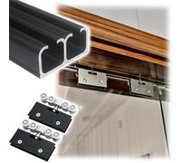 Kit per porte scorrevoli invisibili, Kit Binario for Porta Scorrevole Doppio In Alluminio for Porte In Vetro 5-8mm Spessore 1-6m Argento(5.0m)