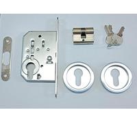 Kit per porte scorrevoli versione chiusura YALE (cilindro) - KIT YALE PER PORTE TIPO SCRIGNO - Kit tondo con foro yale - (CROMO SATINATO)