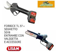 Kit per potatura a batteria Lisam forbice TL 37 + seghetto SG 18 con valigette