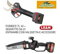 Kit per potatura a batteria Lisam forbice TL 42 + seghetto SG 21 con valigette