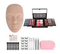 Kit per pratica del trucco 3D, tavolozza completa di ombretti, pennelli, ciglia, eyeliner, manichino in silicone (Colore della pelle medio)