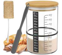 Kit per principianti di lievito naturale, contenitore per pasta madre da 900 ml con coperchio in legno, tazza di vetro per pasta madre a bocca larga, kit con spatola, elastico in luffa, per pane a