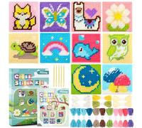 Kit per Principianti di Punto Croce Pllieay per Bambini, Kit di Ricamo per Principianti Include 10 Pezzi di Tela in Plastica con Diversi Motivi, 14 Fili Colorati, Istruzioni e Scatola Colorata.