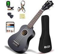 Kit per principianti di ukulele soprano per bambini e principianti, ukulele da 21 pollici con libro di canzoni, custodia, cinturino, accordatore, corde e plettri - nero