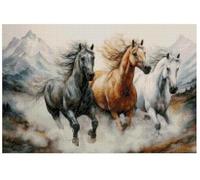 Kit per punto croce con 3 cavalli che corrono (2), 100% cotone, 200 x 130 punti, 36 x 23 cm, kit per punto croce con cavalli contati