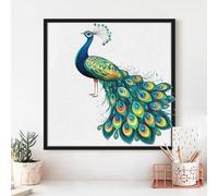 Kit per Punto Croce con Pavone - Serie di Animali Carini | Kit per Ricamo DIY per Principianti con Tessuto 11CT e Fili Vivaci | Regalo Mindfulness Fai-da-Te per Decorazione Casa/Ufficio 24 x 24 cm
