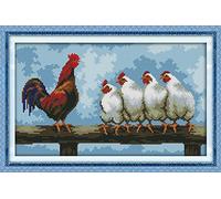 Kit per punto croce, gallina di gallo, per creare modelli facili da ricamare a punto croce, accessori per regali di Natale, stampati o contati (pollo, stampato)