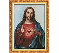 Kit per Punto Croce Principianti Adulti Cuore Sacro 16x20 Pollici 11CT DIY Facili da ricamare Fatti a Mano Ricamo Artigianato,per arredare Il Soggiorno e la Camera da Letto