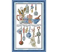 Kit per punto croce, utensili da cucina astratti Awesocrafts Easy Pattern Cross Stitching Kit Ricamo Forniture Stampate o Contate Opzioni per Adulti Principianti Bambini Regali (Utensili, Stampato)