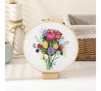 Kit per ricamo a mano con bouquet di fiori, gamma completa di kit per punto croce prestampato, con panno con motivo a cerchio, fili colorati, strumenti per progetti artistici per adulti (fiore 1)