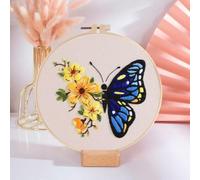 Kit per ricamo a mano con farfalle e fiori, gamma completa di kit per punto croce prestampato, con panno con motivo a cerchio, fili colorati, strumenti per progetti artistici per adulti (farfalla 1)