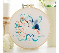 Kit per ricamo a mano con motivo uccello e fiore, gamma completa di kit per punto croce prestampato, con panno con motivo a cerchio, fili colorati, strumenti per progetti artistici per adulti (uccello