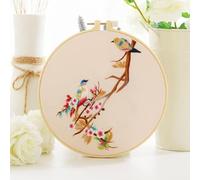 Kit per ricamo a mano con motivo uccello e fiore, gamma completa di kit per punto croce prestampato, con panno con motivo a cerchio, fili colorati, strumenti per progetti artistici per adulti (uccello