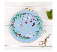 Kit per ricamo a mano, decorazione natalizia completa di kit per punto croce prestampato, con panno con motivo a cerchio, fili colorati, strumenti per progetti artistici per adulti (kit 11)