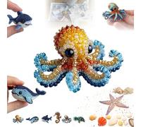 Kit per ricamo con perline a forma di polpo a tema oceano, fai da te, con foglio di istruzioni a colori, kit per ricamo con creature marine adatte ai principianti, per amanti del mestiere
