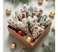 Kit per Ricamo Decorazioni Natalizie, Ricamo Fai da Te a Forma di Cuore Set di Otto Pezzi Decorazioni da Appendere All'albero, Ricamo a Punto Croce Cucito a M Material bag + bamboo embroidery bandage