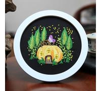 Kit per ricamo fai da te con fiori di fungo per principianti, include un cerchio regolabile e una tela con motivo per una facile cucitura (con stella a cerchio da 20 cm)
