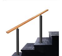 Kit per ringhiera per scale da esterno, in ghisa resistente e corrimano in legno massiccio per la sicurezza degli anziani, misura regolabile per 1-4 gradini, adatto sia per scale in cemento che in