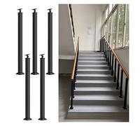 Kit per ringhiera per scale in ferro nero, stile contemporaneo, pali quadrati per sottotetto e veranda, confezione da 5 con montaggio a pavimento, ideale per la sicurezza di scale e piattaforme