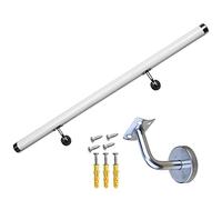 Kit per ringhiera Scale da 2,4 m Montato da Parete Fai-da-Te Completo di staffe argentate per Scale Esterne Interne Colore Bianco