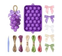 Kit per sapone fai-da-te, stampo in silicone per sapone all'uva, con 5 pacchi di corde di iuta e fiocchi colorati, stampo per fusione fatto a mano per donne bambini