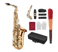 kit per sassofono Bocchino Per Sax Mib Alto Mi Piatto In Ottone Intagliato Sulla Superficie In Plastica, Squisito Con Un Set Completo (Color : Gold)