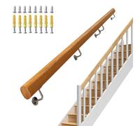 Kit per scale in legno massello, 1,1 m, con staffe in acciaio inox, asta di supporto a parete per scale, barra di sostegno per sicurezza e stile