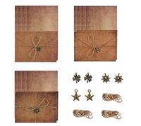 Kit per Scrivere Lettere Antiche, Carta da Lettere con Buste Vintage, con 6 Retrò Carta Kraft Busta, 12 Carta da Lettere Vintage, 6 Accessori in Metallo, 6 Corda Canapa