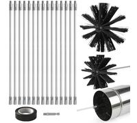 Kit per spazzacamino da 6 m, 15 aste flessibili estensibili, include testine da 9,9 cm e 15 cm e adattatore per trapano, kit di pulizia per prese d'aria per asciugatrice e canna fumaria, strumenti per