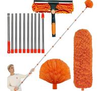 Kit per spolverare ad alta portata da 20 piedi con asta di estensione da 0,9 a 4 m, kit 2 in 1 per la pulizia delle finestre, spolverino per soffitti alti, spolverino in microfibra per ragnatela, kit