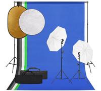 Kit per studio fotografico con illuminazione, sfondo, riflettore, lampade a luce diurna 5500 K, treppiedi in alluminio regolabili in altezza 78-230 cm, 5 sfondi colorati, riflettore 5 in 1