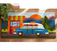 Kit per tappeti con gancio a scatto per adulti,Veicolo fuoristrada dei cartoni animati nella foresta,DIY kit per la creazione di tappeti con tela stampata,ricamo con filato all'uncinetto,52x38cm