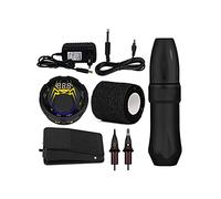Kit per tatuaggio rotativo con alimentatore LCD a pedale, cartuccia per tatuaggi, penna per tatuaggio (Svart)
