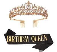 Kit per tiara di compleanno regina e strass - 21° 30° 40° 50° 60° compleanno, fascia per donne, compleanni, feste di compleanno (nero)